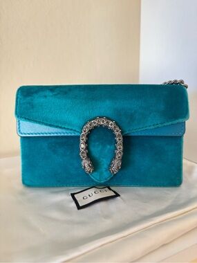 Gucci Teal Velvet Super Mini Dyonisus with Silver Horsebit